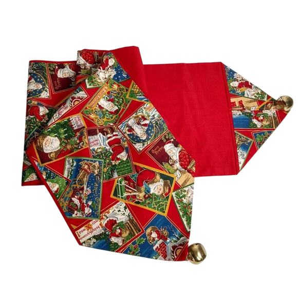 Vintage Hand-Made Table Runners (55”) – Santa Claus Postcards & Bells – Lot of 4 - Picture 3 of 10